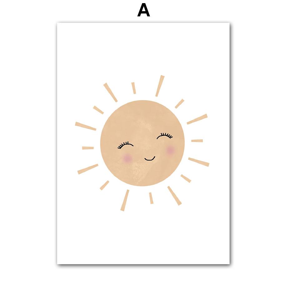 Spring Cloud Rainbow Sunflower Butterfly Number Posters Prints Cartoon Wall Art Canvas Painting Nordic Girls Baby Room Decor