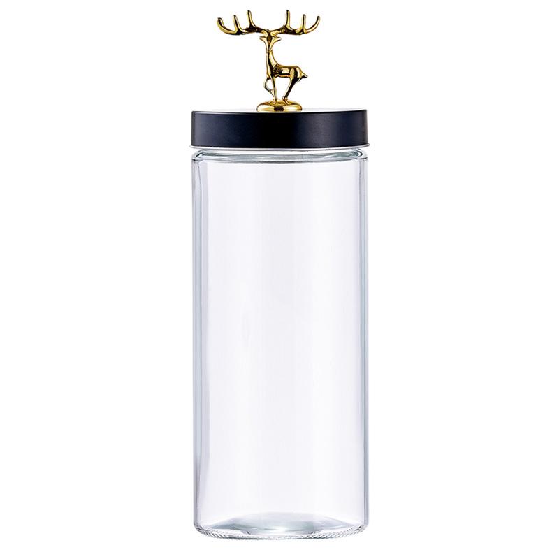 Golden Elk Glass Bottle with Lid Transparent Round Glass Sealed Jar Candy Tea Coffee Beans Nuts Miscellaneous Grains Storage Box