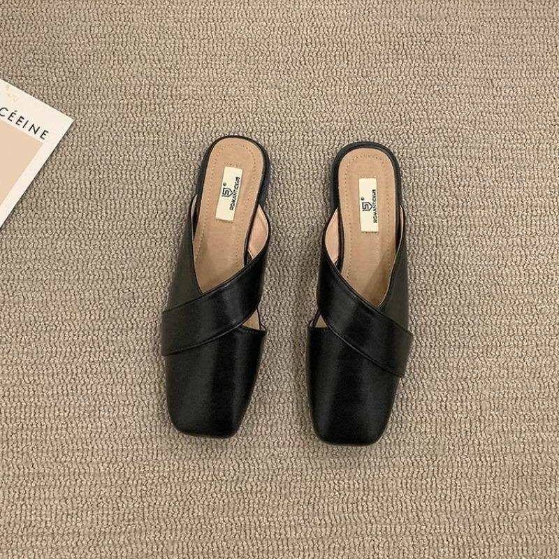 Women's Outside Flat Slippers Summer New Korean Style Square Head Shoes Fashion Solid Colour Lightweight Walking Sandals