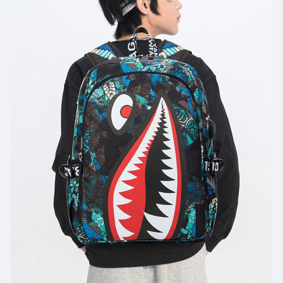 Color Shark Student Lightweight Waterproof School Bag Printing Large Capacity Personalized Cartoon Fashion Shoulders