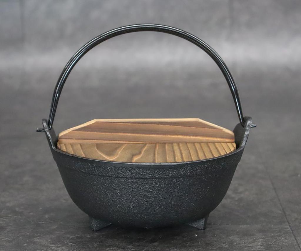 Asahi Nanbu Iron Pot, 15cm Diameter, Single Handle, with Wooden Lid (Gas and IH Compatible), Commercial Grade