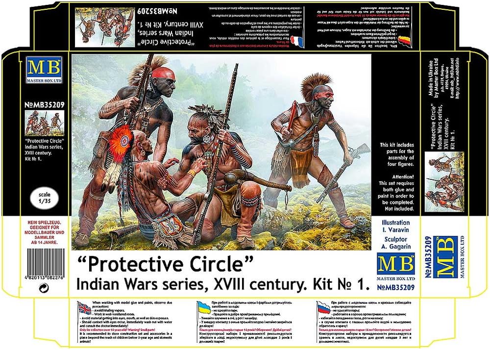 Master Box 1/35 Scale Indian Wars Defensive Circle, 4 Native American Soldiers, 18th Century, No. 1 Plastic Model, MB35209
