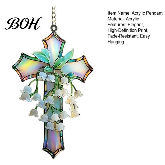 Sun Catcher for Window Lily of The Valley Suncatcher, Acrylic Stained Glass Style Hanging Elegant Home Decoration Ornament with Metal Chain,