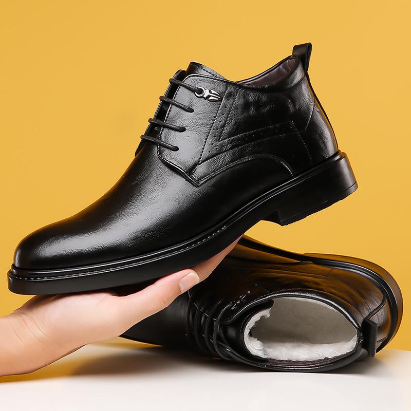 Men's High Top Business Formal Leather Shoes - Warm Winter Non-Slip Wool Velvet Lined