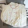 Women's Spring & Autumn Cloud Cotton Pajama Set - Thin Print & Embroidery, Loose Fit, Long Sleeve & Pants Home Wear.