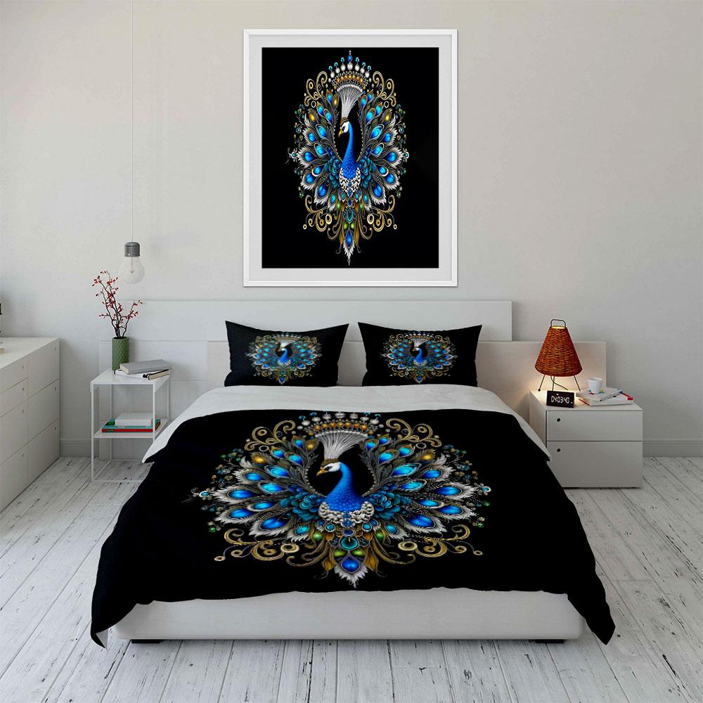 Peacock Design Decorative 3-Piece Set Soft Comfortable Duvet Cover Bedding Set Included 1*Duvet Cover & 2*Pillowcases, Gift
