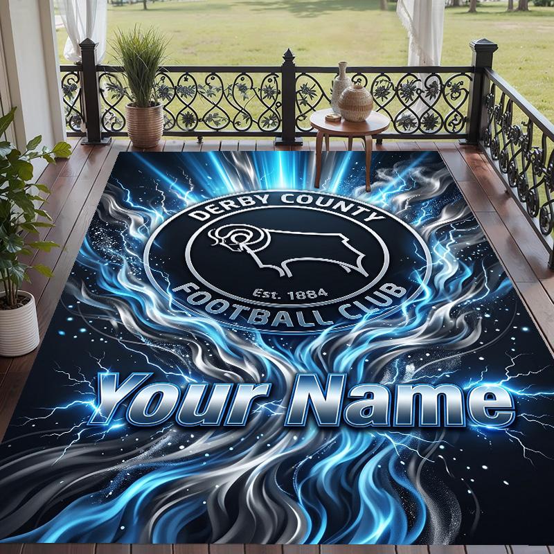 Custom Text Printed Rug Derby County Non Slip Floor Carpet For Home Room Decor