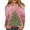 Women's O-Neck 3/4 Sleeve Christmas Print Top