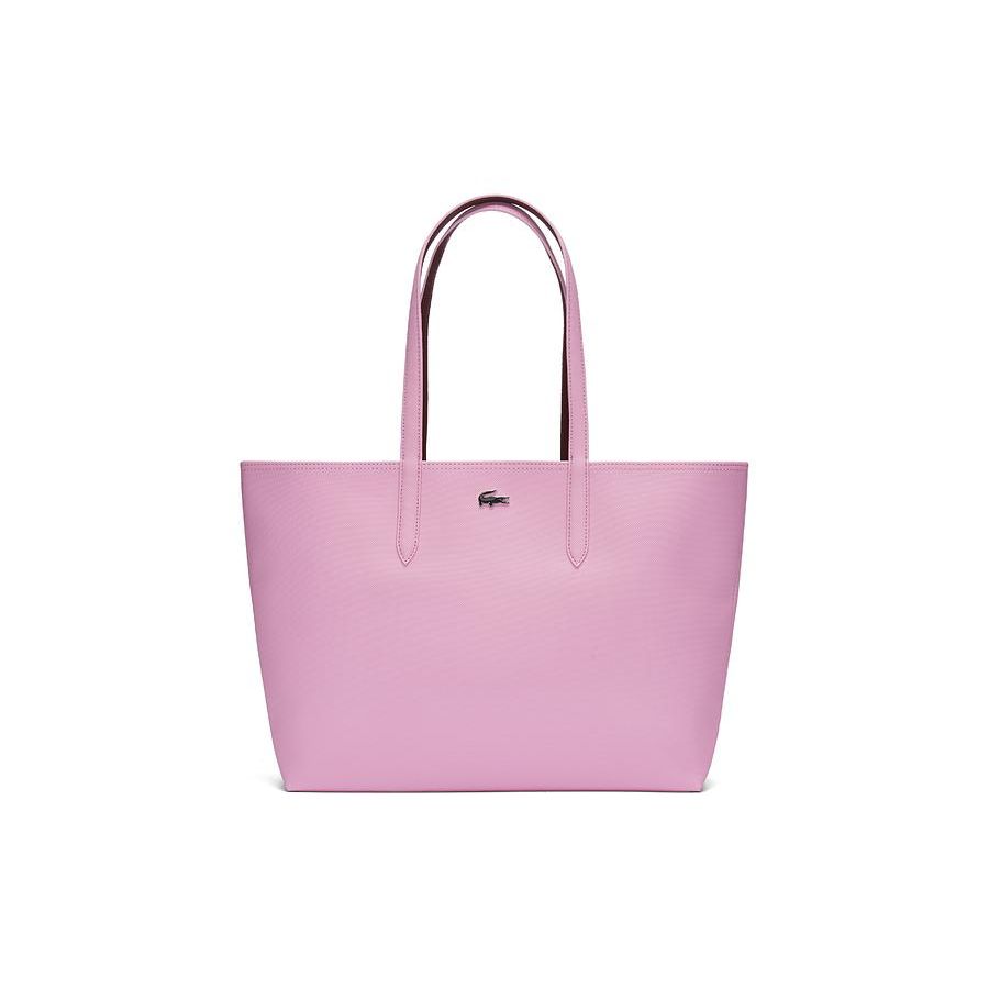 Lacoste Anna Fashion Casual Design PVC Tote Bag Shopping Bag Shoulder Handbag Large Women tote bags Pink Burgundy NF2142AAN08 Pink & Burgundy