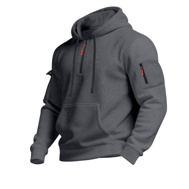 Men S Casual Fleece Lined Hooded Pullover Sweatshirt Multiple Zipper Pockets Plus Size