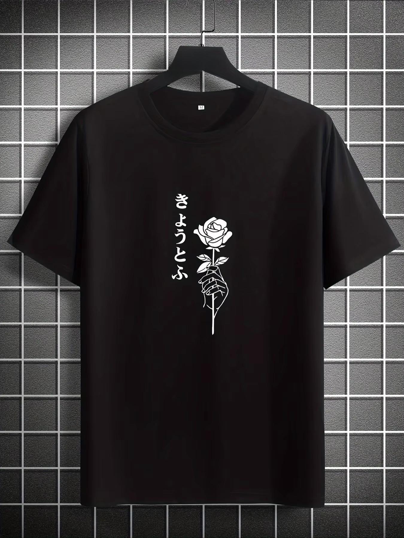 

Summer men s 100% pure cotton rose pattern printed fashionable casual loose sports round neck short sleeved T-shirt top 4XL