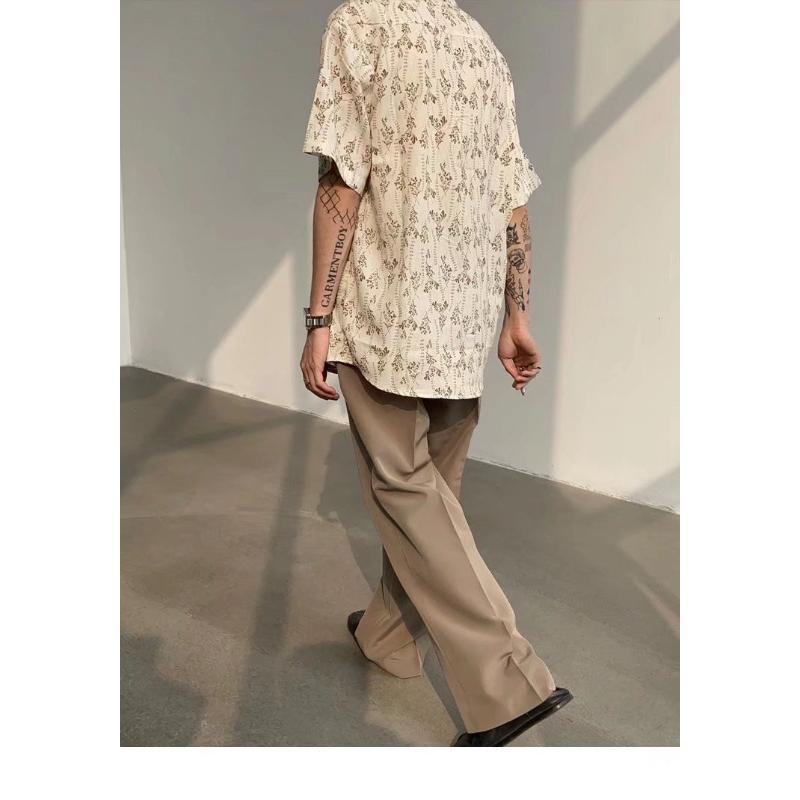 Men's Vintage Botanical Print Short Sleeve Shirt Oversized Camp Collar Blouse Casual Summer Button Down Top