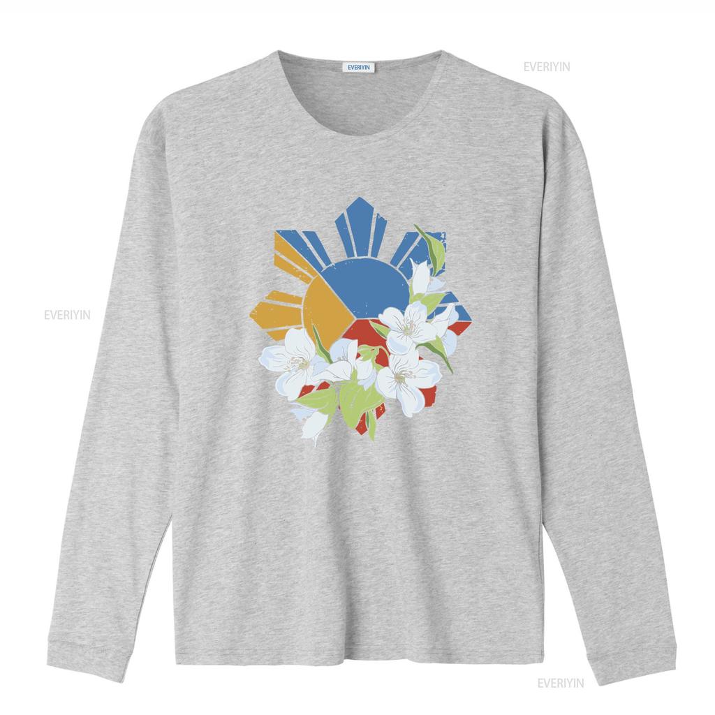Filipino Flag Sun and Stars Sampaguita T Shirt Crewneck Symbol Philippines  vintage Washed Top For Everyday Wear Stretched