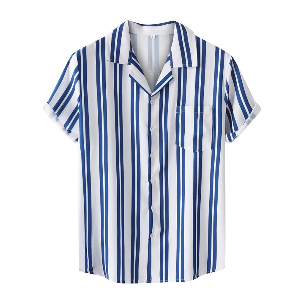 Haut Décontracté de Vacances Hawaïennes pour Homme Ample Confort Chemise à Manches Courtes Rayée