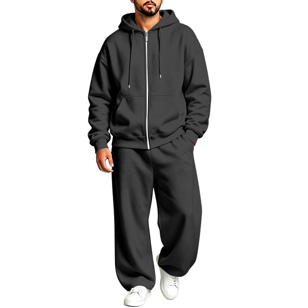 Lined Hooded Zip Up Two Piece Set for Casual Athletic Everyday Wear