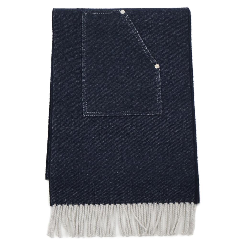 HERMES [Excellent condition/Domestic genuine] Pocket cargo cashmere Scarf IndigoUsed