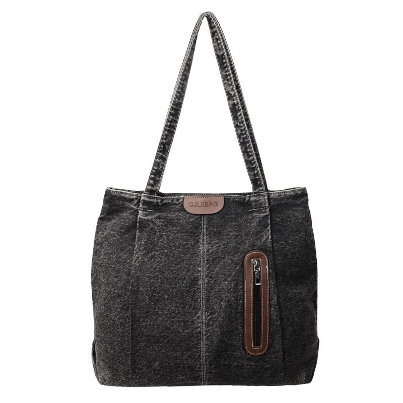 Damen-Umhängetasche mit großem Fassungsvermögen, Denim-Einkaufstasche, Schultasche