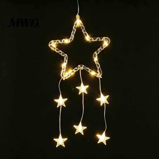 New Year Festive Atmosphere Light LED Christmas Window Star Decoration, Battery Operated Hanging Warm Non Punching Wall Ornament Lighted Shaped
