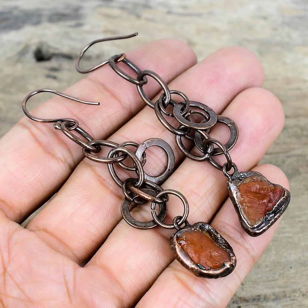 Carnelian Rough Earring Electroformed Copper Earrings Very Pretty Gemstone Jewelry Dangle Earring Copper Handmade Jewelry Anniversary Gifts