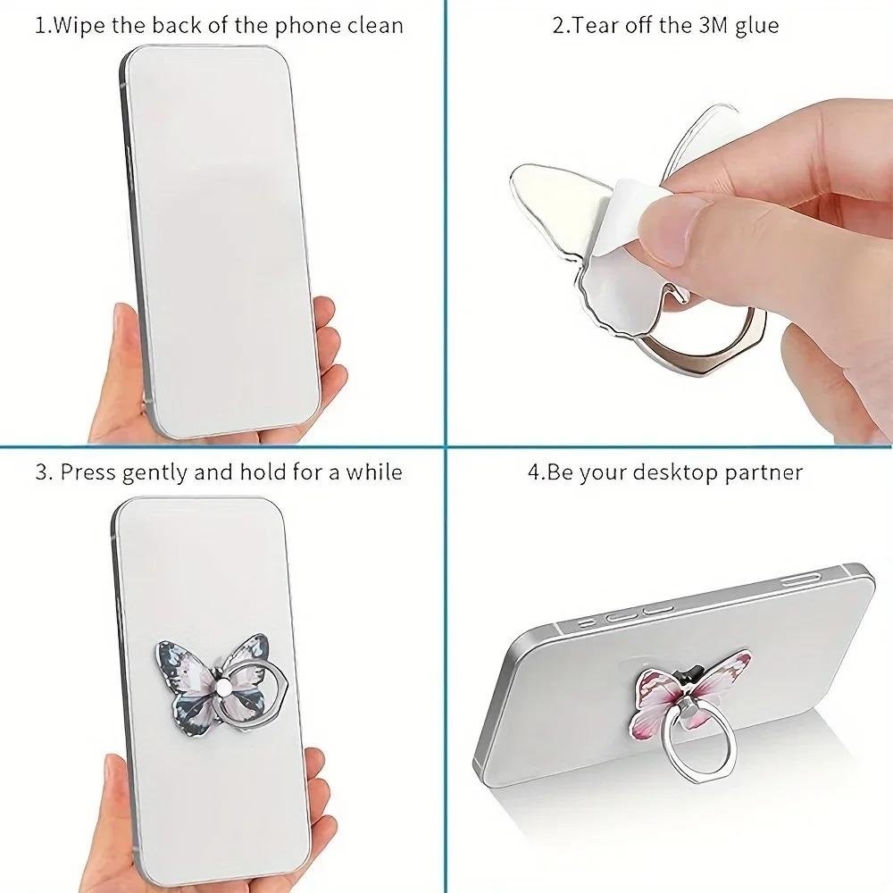 Luxury Cartoon Butterfly Phone Finger Ring Holder, Universal Mobile Phone Stand & Smartphone Accessory for IPhone 17/16/15