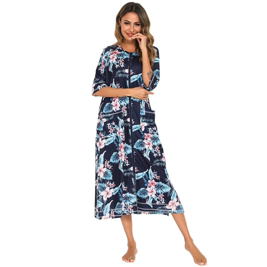 Cremallera Ropa de Dormir para Mujer Pijama Vestido de Maternidad Manga 3/4 Lactancia Bebé Lactancia Camisón Vestido de Embarazo