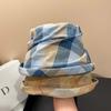 Plaid Irregular Bucket Hat Short Brim Sun Women Outdoor Casual Fashion