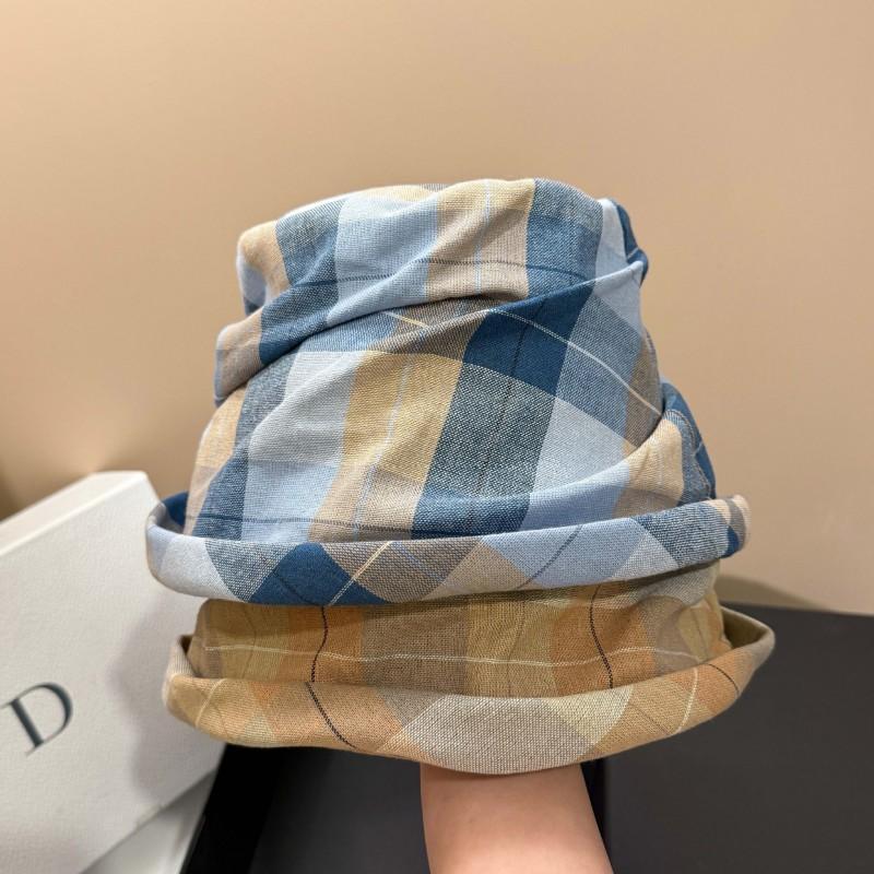 Plaid Irregular Bucket Hat Short Brim Sun Women Outdoor Casual Fashion