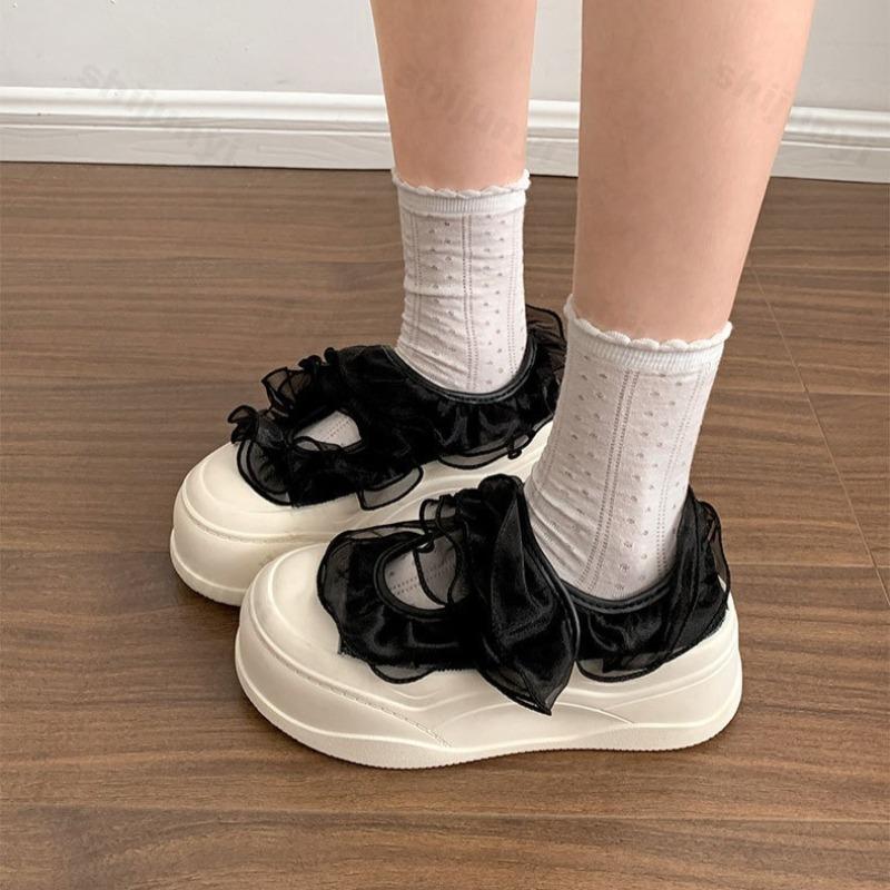 Fashion Elegant Thick Sole Shallow Mouth Casual Single Shoes for Women Autumn 2025 New Comfortable Versatile Lace Design Mary Jane Shoes