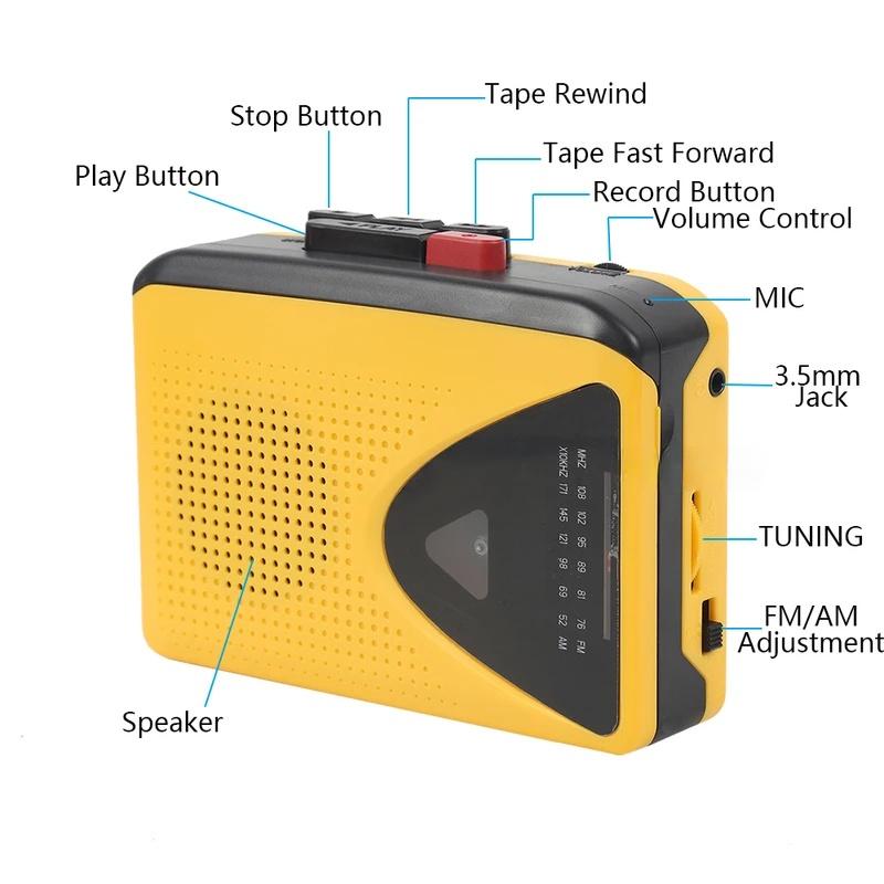 Player Portabil Casete - Înregistrează pe Casetă, Radio AM/FM, Stereo, cu Microfon, Difuzor și Jack 3.5mm