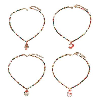 Women's Bohemian Choker Necklace Handmade Christmas Tree and Snowflake Pendant Necklace Colorful Beads Designs