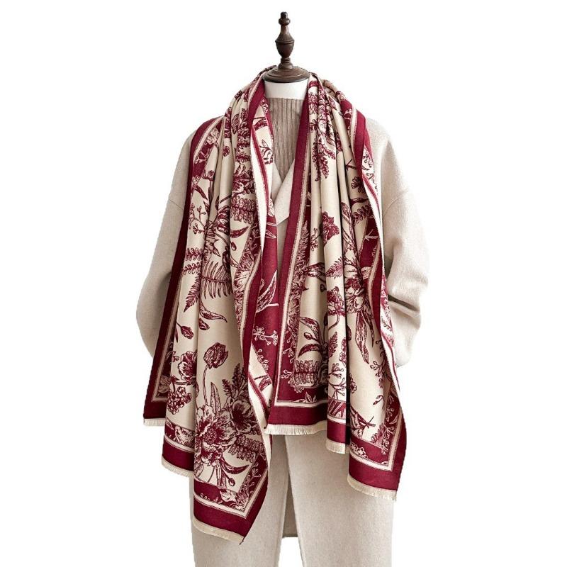 Retro flower imitation cashmere shawl women's autumn and winter travel versatile multi-functional warm scarf double-sided scarf