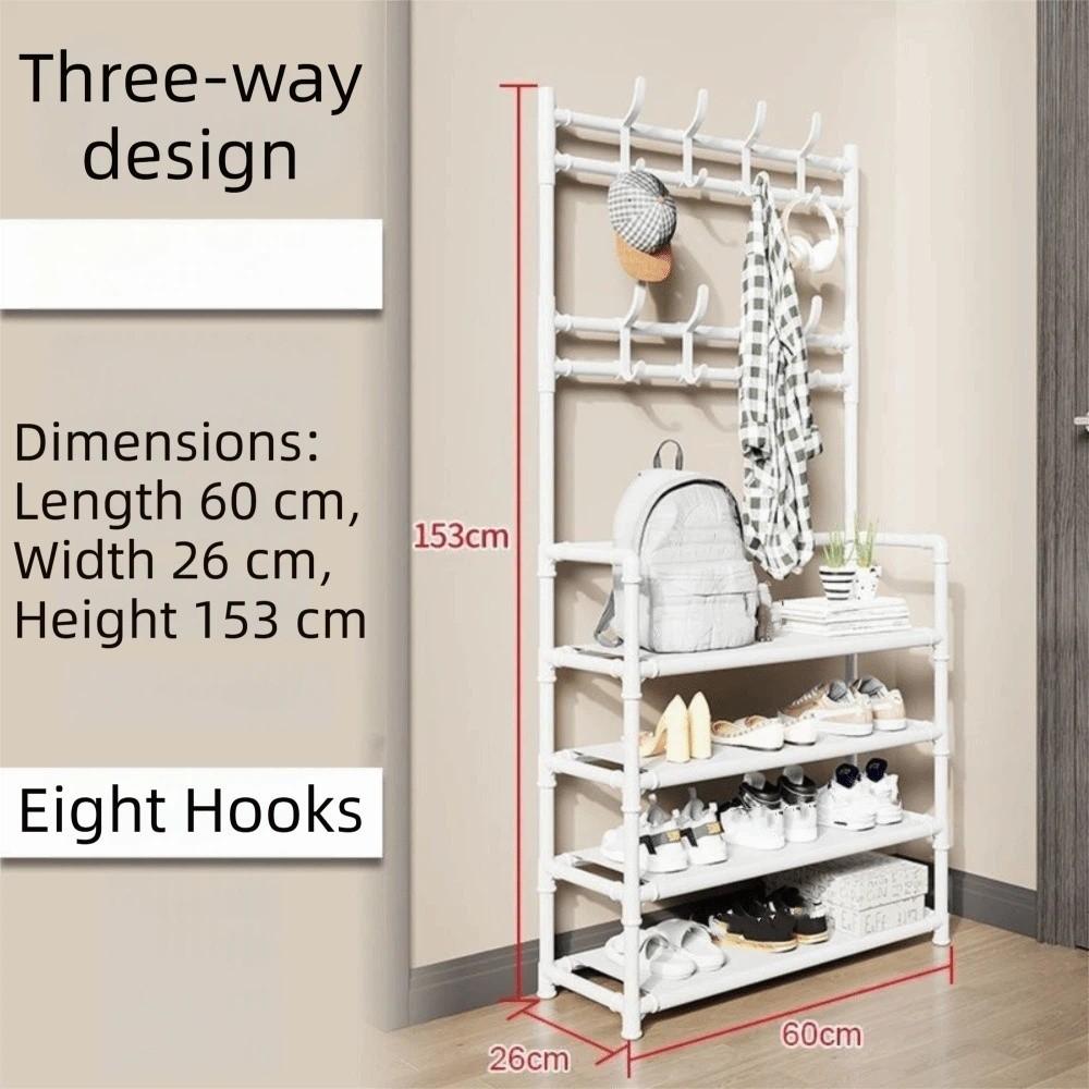 Multi-Layer Coat Rack 3-in-1 Metal Construction Shoe Rack Organizer Multifunction Freestanding Coats Hat Shelf Home Organization