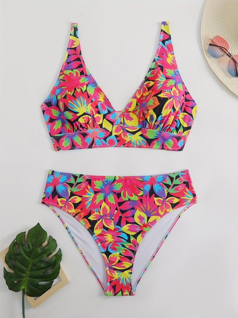 Cross-Border Split Bikini: Sexy Bandeau Print Triangle Swimwear for Women