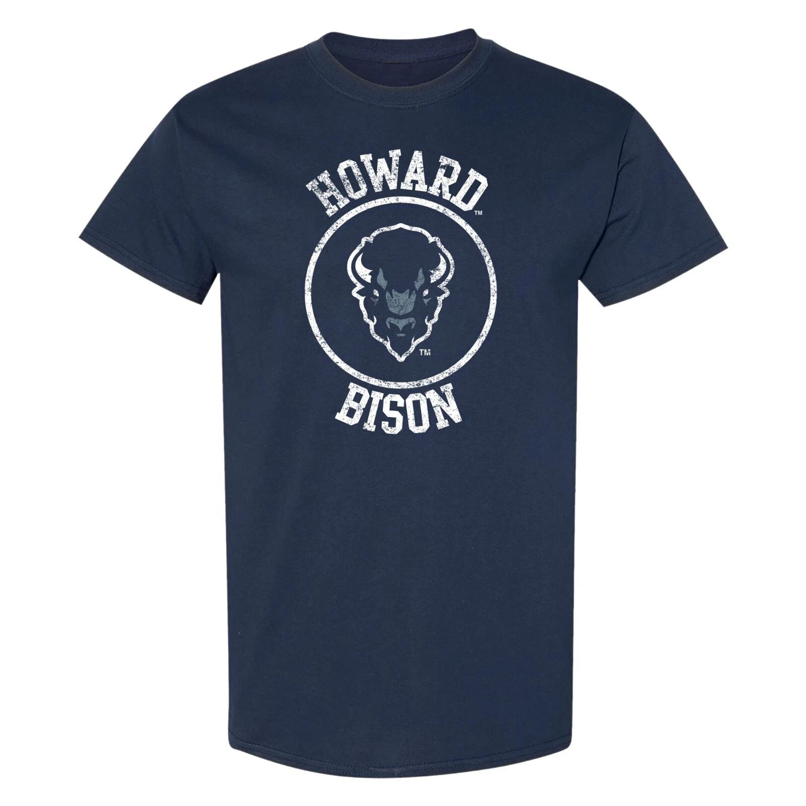 Howard Bisons Distressed Circle Logo T-Shirt - Navy 4XL