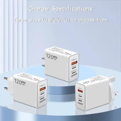120W GaN USB Charger 3 Ports Fast Charging Phone Charger 6A Type C Cable For  Mate 40 50 60 Honor EU/US Plug Wall Charger