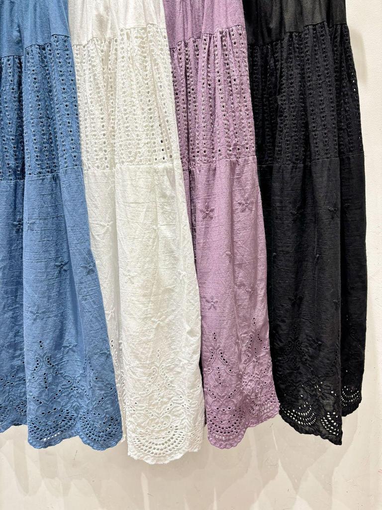 Japanese Inspired Cotton Embroidered A-line Midi Skirt for Spring and Summer