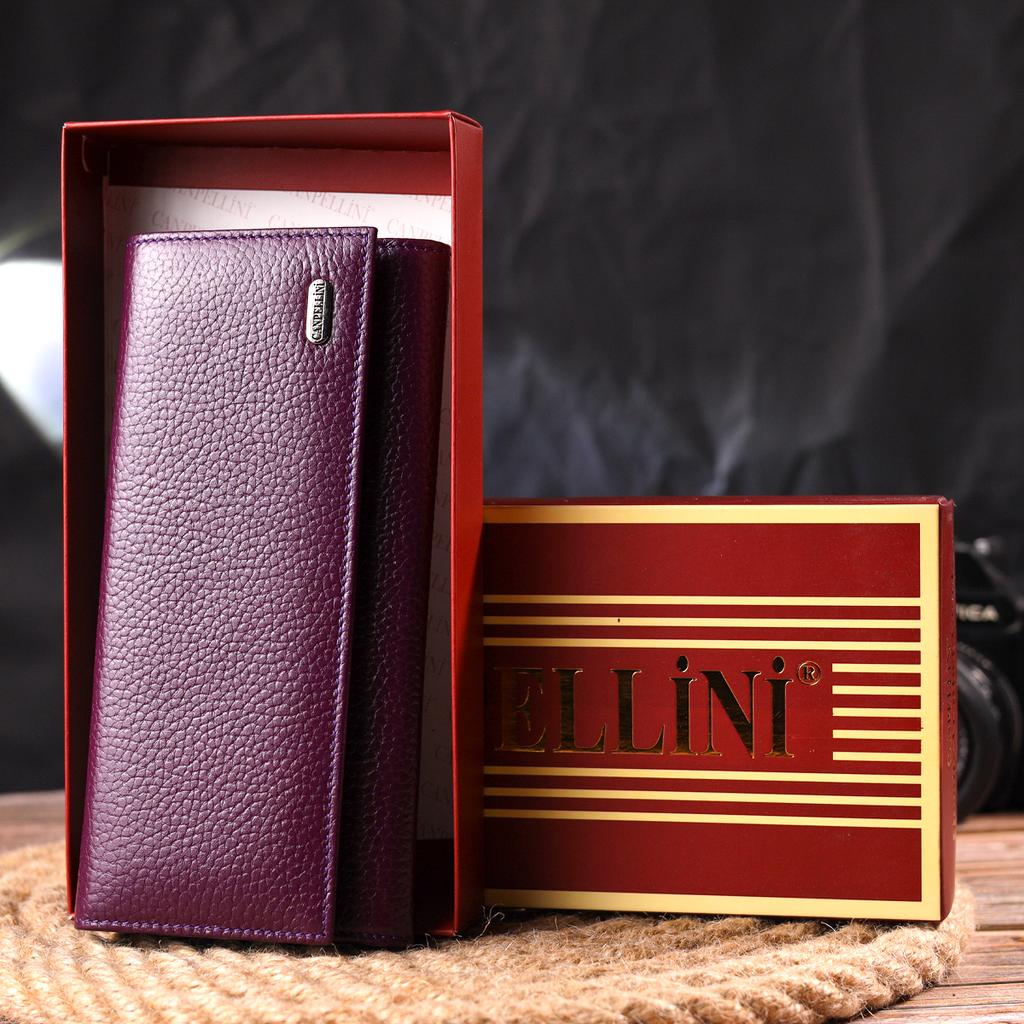 Geräumige Damenbrieftasche aus genarbtem Echtleder CANPELLINI Wallet 21630 Lila