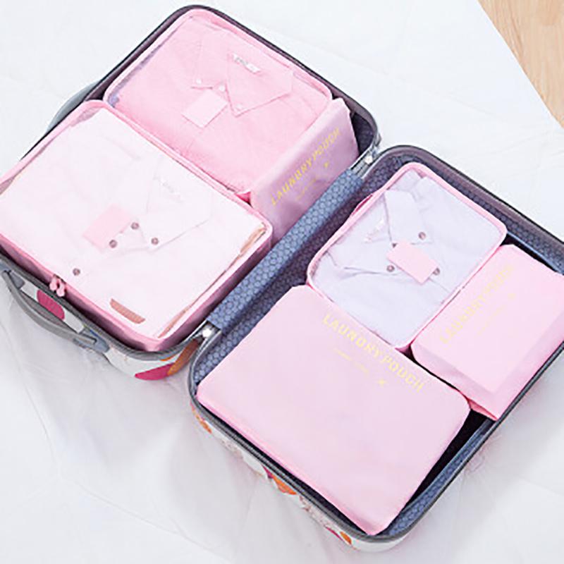 6 Pcs/Set Pink/Blue/Grey Travel Storage Bag Large Capacity Waterproof Luggage Clothing Underwear Storage Bag Bag With Zipper