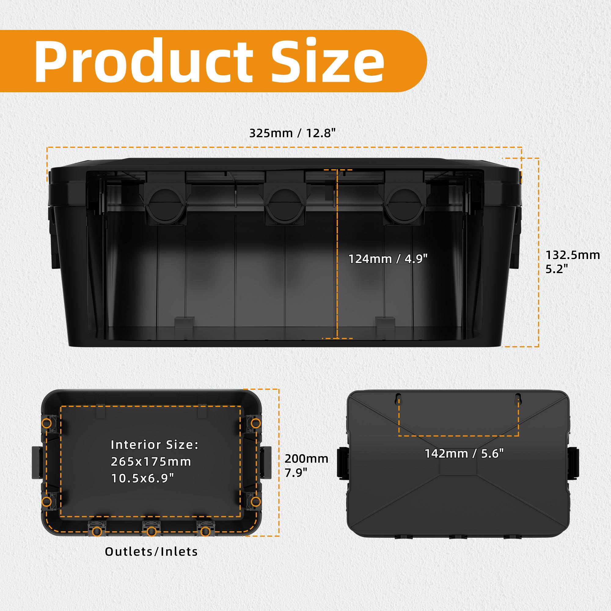 

Зовнішня електрична коробка 13x8x5, велика зовнішня кришка подовжувача, водонепроникна водонепроникна з’єднувальна коробка, чорний зовнішній кабель живлення