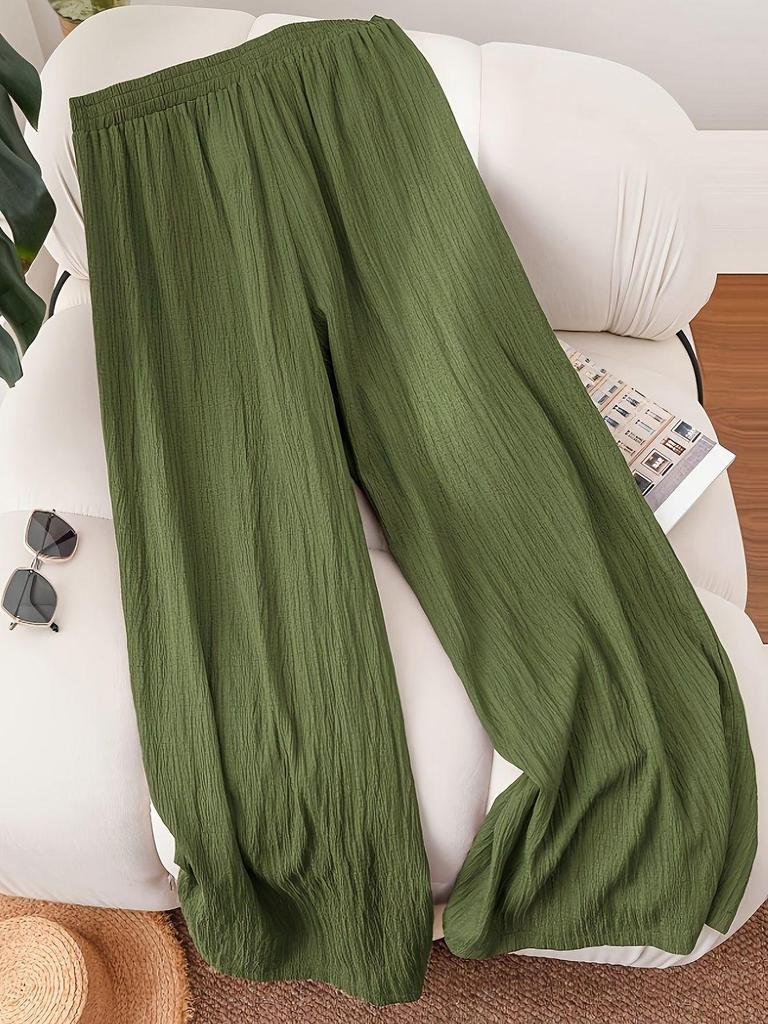 Plus Size Women's Elegant Elastic Waist Lace-Up Casual Trousers with Pockets for Spring and Summer Vacations