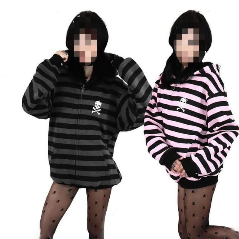 European and American Street Trend Striped Contrasting Gothic Long Sleeved Hoodie