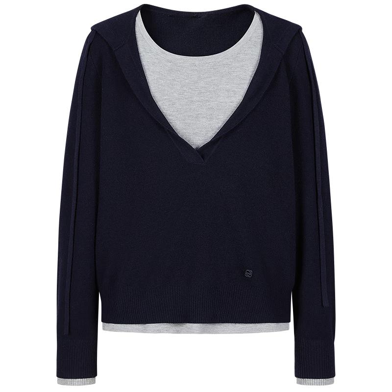 

JUZI ANNACOCO Women s MIU Series Faux Two-Piece Wool Knit Hooded Sweater XL