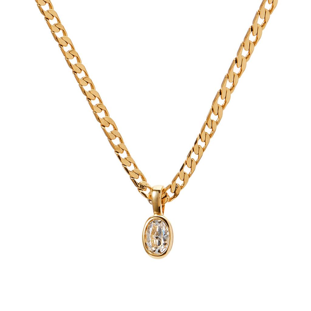 Dainty Stainless Steel Oval Multi-color Natural Stone Pendant Necklace for Women 18k Gold Plated Cuban Chain Necklaces Zircon