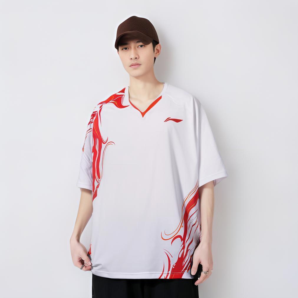 Li Ning Badminton Series Logo Print Straight Cut Quick-Dry T-Shirt Unisex Tops Standard-White AAYU231-2