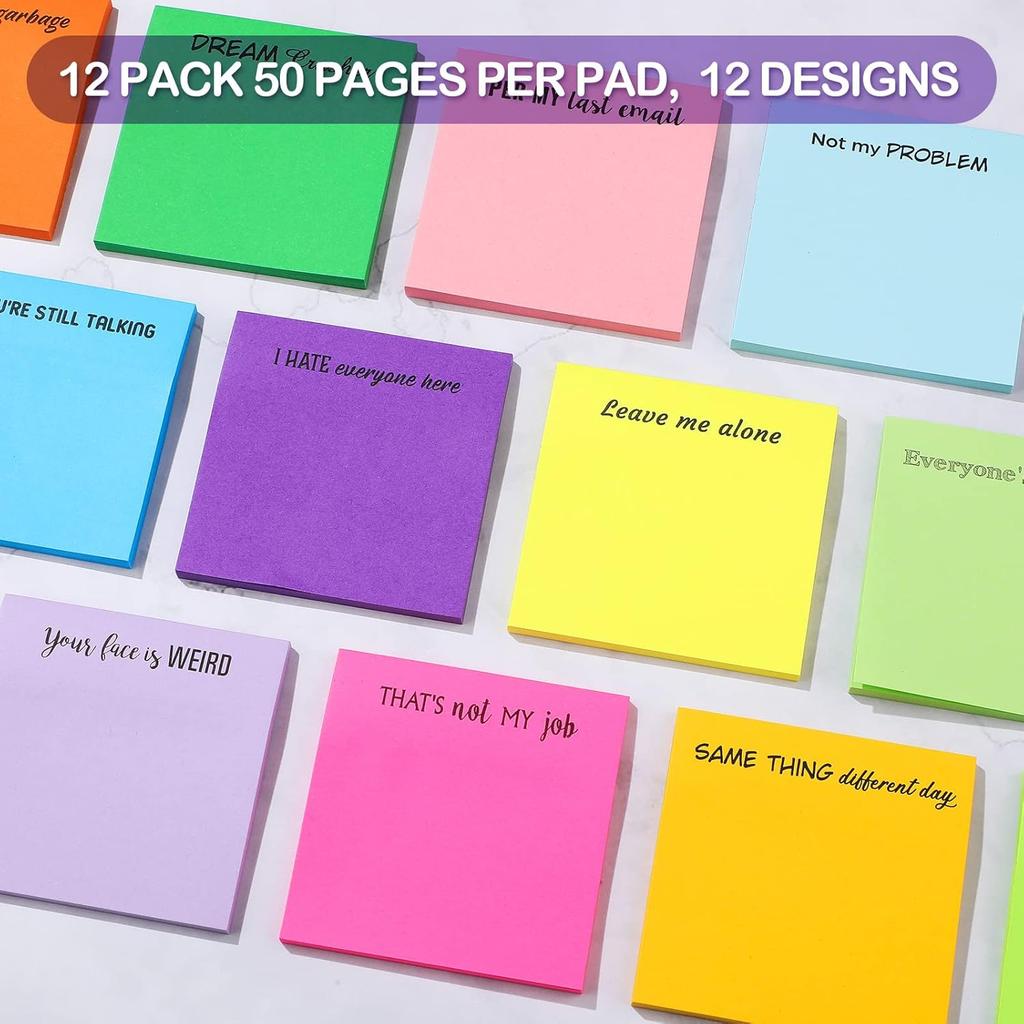 12 Pieces Funny Sticky Notes with Saying for Office Work Snarky Note Pads Sucks Complaining Quotes Vibrant Negative Passive Office Notepads Memo Pad