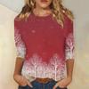 Women's Casual Fashion Christmas Print Three-Quarter Sleeve Top