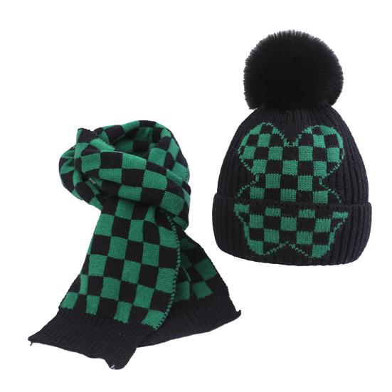 2Pcs/Set Children Hat Scarf Set Plush Ball Decor Thickened Velvet Lining Windproof Kids Winter Hat Scarf Set