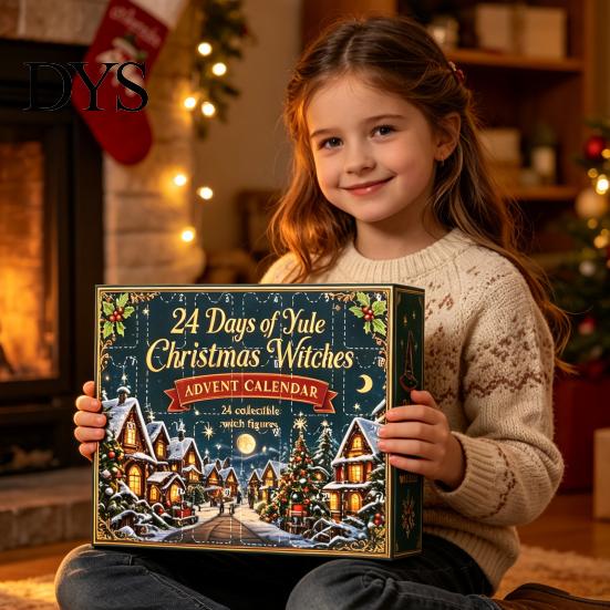 Witch Themed Holiday Countdown Toys Christmas Witches Advent Calendar 2026, 24 Days Yule Box, 2D Daily Surprise Gift for Kids Acrylic Figurine Signs,