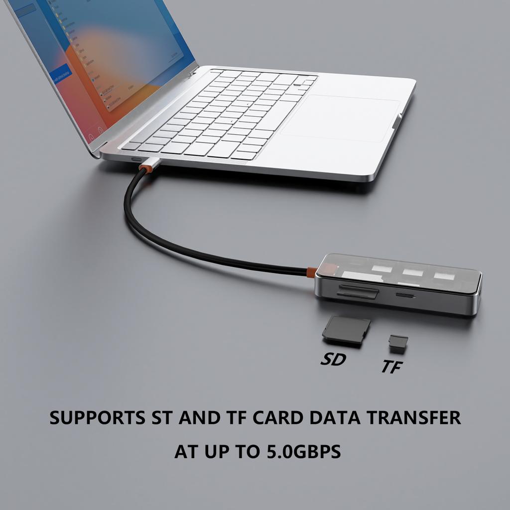 7 in 1 Type C USB3.0 HUB Docking Station USB C to HDTV 4K60Hz PD100W Micro SD Card Reader Adapter Macbook Laptop Phone Converter