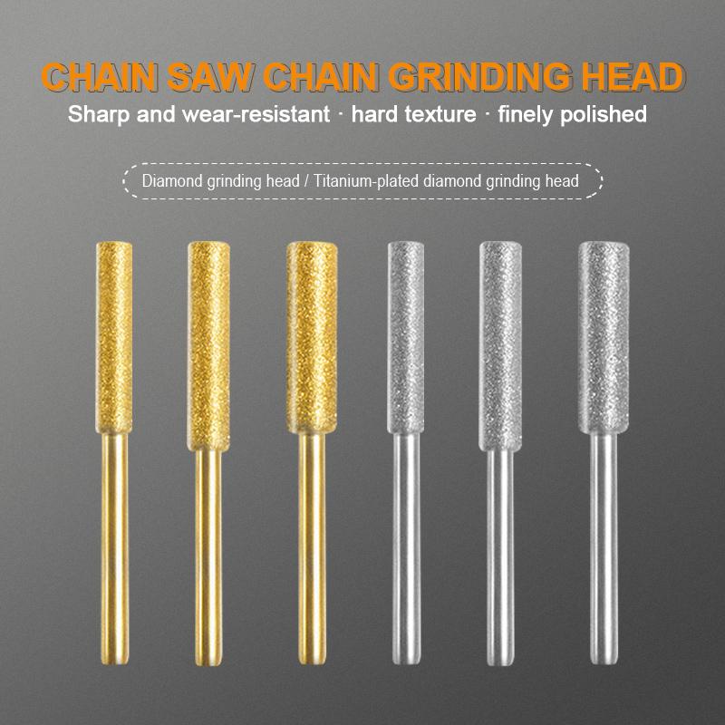6Pcs/Set Diamond Coated Cylindrical Burr 4/4.8/5.5Mm Chain Saw Grinder Stone Resistant Chain Saw Grinding Carving Grinding Tools